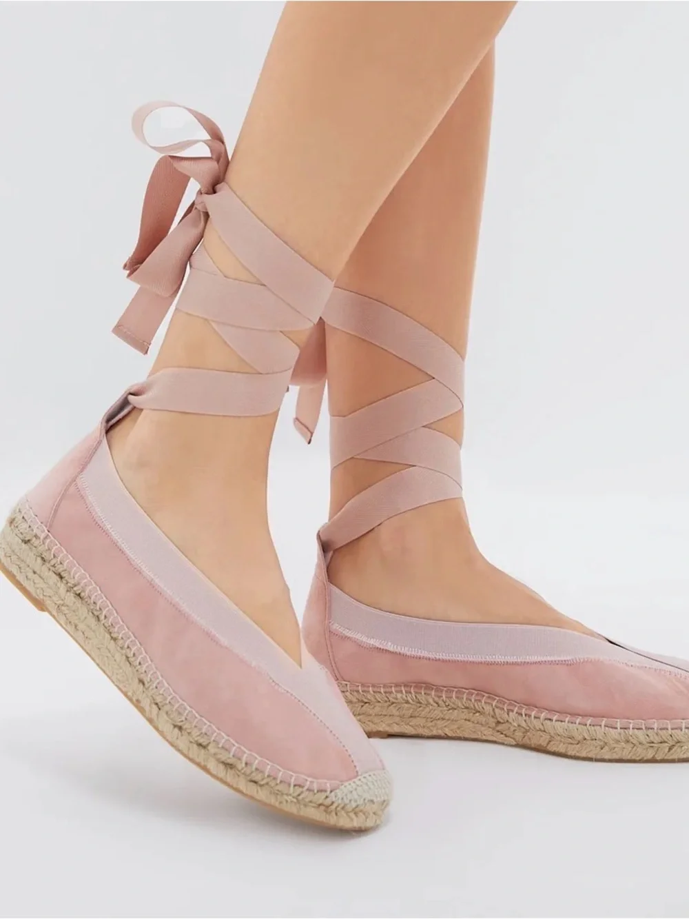 Tuckernuck Ballet Pink Suede Jade Flats Ribbon Tie Espadrilles